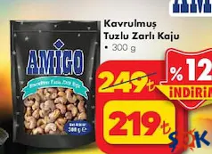 AMİGO KAVRULMUŞ TUZLU ZARLI KAJU 300 G fiyat ve kampanya bilgisi